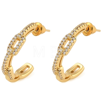 Brass Micro Pave Clear Cubic Zirconia Stud Earrings EJEW-K293-14G-1