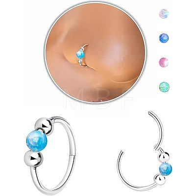 316L Surgical Stainless Steel & Round Synthetic Opal Hoop Nose Rings WG47E0A-08-1