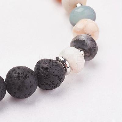 Natural & Synthetic Mixed Stone & Lava Rock Stretch Bracelets BJEW-JB03072-1