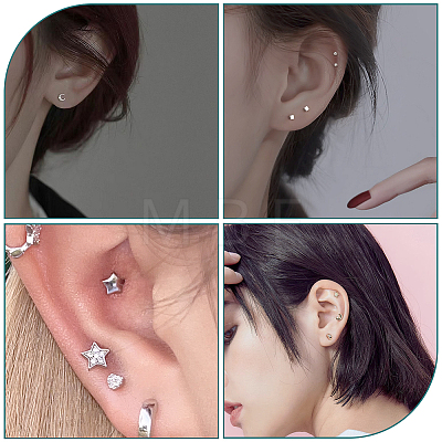 12 Pairs 6 Style Tiny Ball & Crown & Heart & Moon & Star Brass Stud Earrings for Women KK-GA0001-50-1