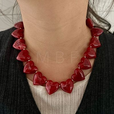Plastic & Resin Heart Beaded Necklaces for Women FS-WG3668E-02-1