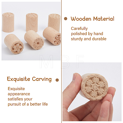 CHGCRAFT 6Pcs 6 Styles Flower Pattern Round Wooden Traditional Chinese Moon Cake Molds AJEW-CA0004-25-1