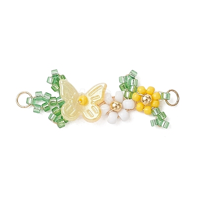 ABS Plastic Imitation Pearl Butterfly and Glass Seed Beaded Flower Links Connector Charms PALLOY-MZ01332-01-1