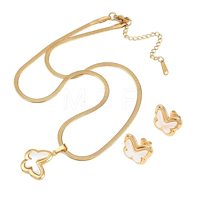 304 Stainless Steel Pendant Necklaces & Stud Earrings Sets SJEW-H002-01B-G-1