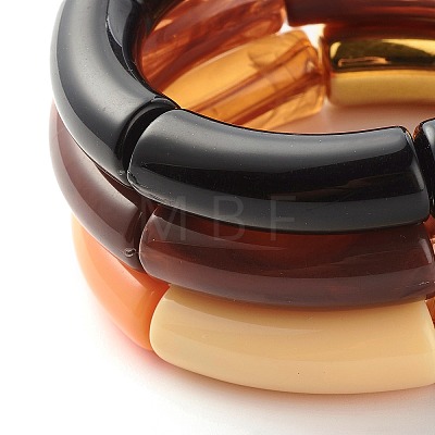 Acrylic & CCB Plastic Curved Tube Beads Stretch Bracelets Set for Women X-BJEW-JB07318-1