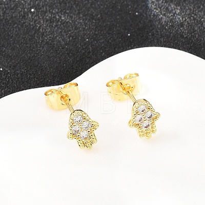 Brass Micro Pave Clear Cubic Zirconia Stud Earrings EJEW-F405-21B-G-1