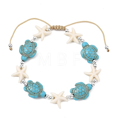Adjustable Dyed Synthetic Turquoise & Non-magnetic Synthetic Hematite Beads Braided Beads Bracelets for Women Men BJEW-JB13778-01-1
