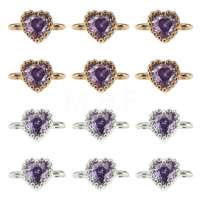 12Pcs 2 Colors Brass Pave Cubic Zirconia Heart Links Connector Charms KK-TA0003-48E-1