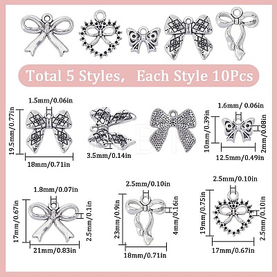 50Pcs 5 Style Tibetan Style Alloy Pendants FIND-SC0008-91-1