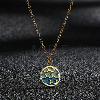 Colorful Wave Shaped Brass Blue Enamel Pendant 201 Stainless Steel Cable Chain Necklaces for Women FS-WG576FA-01-1