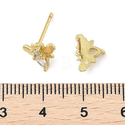 Brass Micro Pave Clear Cubic Zirconia Stud Earrings EJEW-R016-26G-11-1