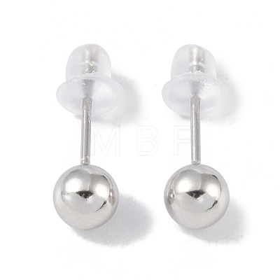 Anti-Tarnish Rhodium Plated Round 999 Sterling Silver Stud Earrings for Women EJEW-S215-17P-1