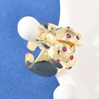 Ladybug Brass Micro Pave Cubic Zirconia Cuff Rings for Women RJEW-A088-09B-G-1