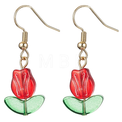 Tulip Flower Lampwork Dangle Earrings EJEW-JE05526-1