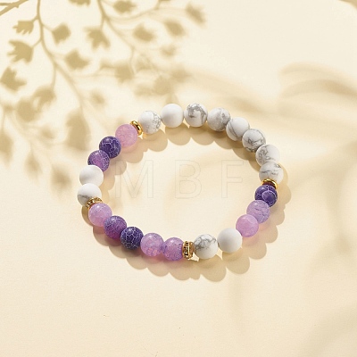 Natural Weathered Agate(Dyed) & Howlite Round Beaded Stretch Bracelet BJEW-JB08087-02-1