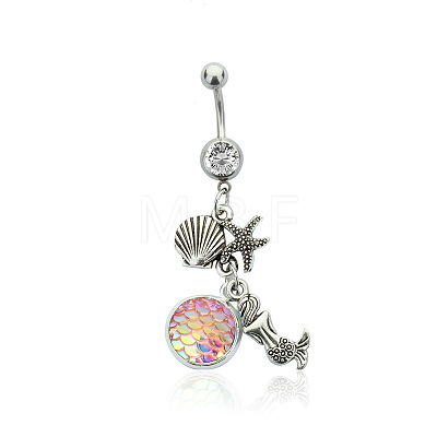 316L Surgical Stainless Steel Mermaid Starfish Dangle Belly Rings WG35D2C-02-1