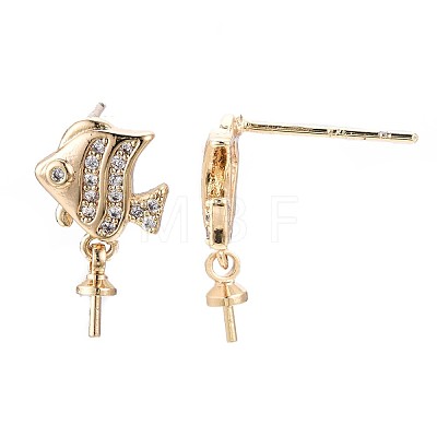 Brass Micro Pave Clear Cubic Zirconia Stud Earring Findings KK-Q764-032-1