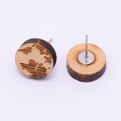 Natural Wood Stud Earrings EJEW-WH0005-03L-1