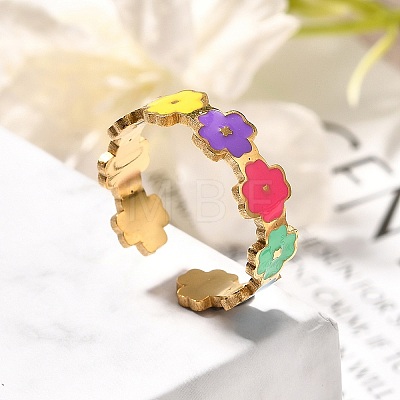 201 Stainless Steel Enamel Open Cuff Ring for Women RJEW-A053-03G-01-1