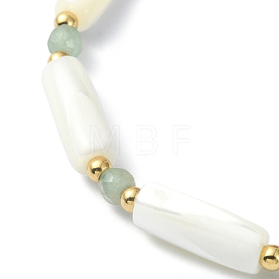 3Pcs 3 Style Natural Mixed Gemstone & White Shell Tube Beaded Stretch Bracelets Set BJEW-TA00430-1