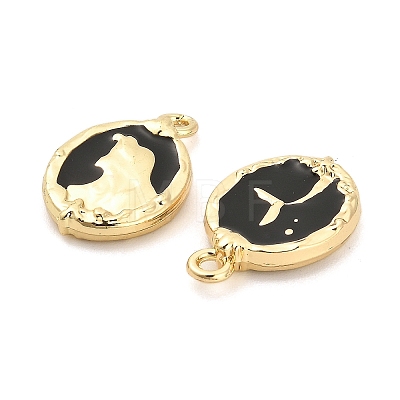 Rack Plating Alloy Black Enamel Pendants PALLOY-Q005-11G-1