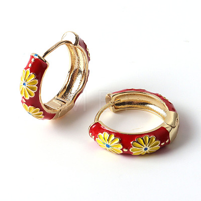 Daisy Flower Enamel Hoop Earrings EJEW-G290-01G-D-1