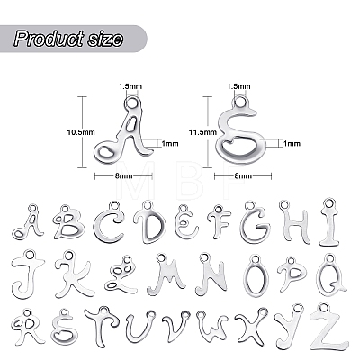 26Pcs 26 Letters 304 Stainless Steel Pendants STAS-SZ0001-65-1