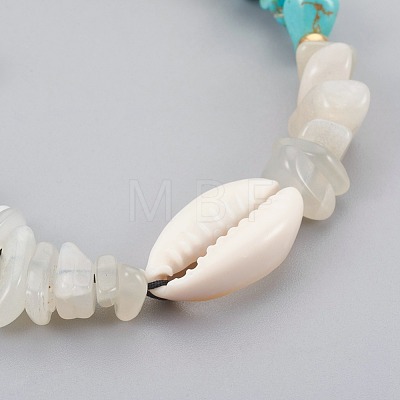 Natural/Synthetic Mixed Stone & White Moonstone Chip Braided Bead Bracelets BJEW-JB04080-1