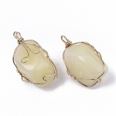 Dyed Natural White Jade Wire Wrapped Pendants G-N326-15D-1