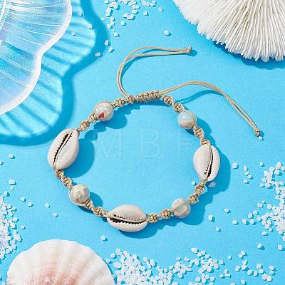 Synthetic Imperial Jasper & Natural Shell Braided Bead Bracelets BJEW-TA00406-1