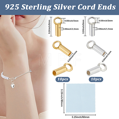 20Pcs 2 Colors 925 Sterling Silver Cord Ends STER-BBC0009-87-1
