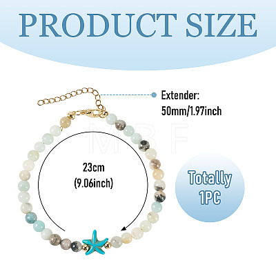 Ocean Dyed Synthetic Turquoise Starfish and Natural Flower Amazonite Round Beaded Anklets for Women AJEW-TA00060-1