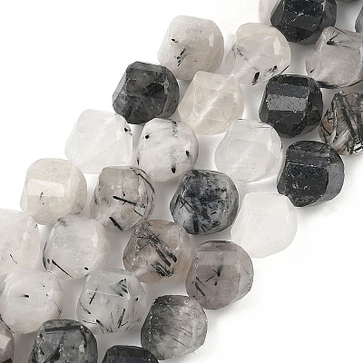 Natural Tourmalinated Quartz/Black Rutilated Quartz Beads Strands G-C267-B02-1