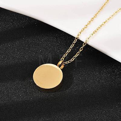 304 Stainless Steel Flat Round Pendant Pet Urn Ashes Necklaces NJEW-S455-01G-1