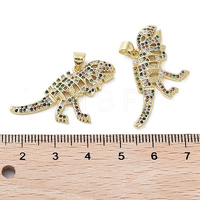 Rack Plating Dinosaur Brass Micro Pave Cubic Zirconia Pendants KK-E102-14G-1
