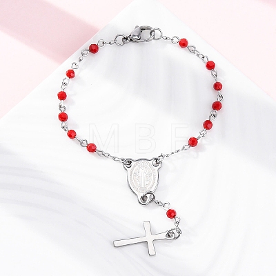 Glass Beads Rosary Bracelets BJEW-A032-04P-02-1