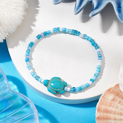 Dyed Synthetic Turquoise Beaded Stretch Bracelets for Kids BJEW-JB110102-01-1