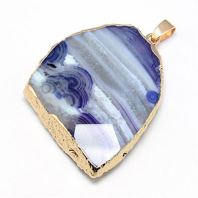 Electroplated Natural Striped Agate/Banded Agate Pendants G-Q481-21-1