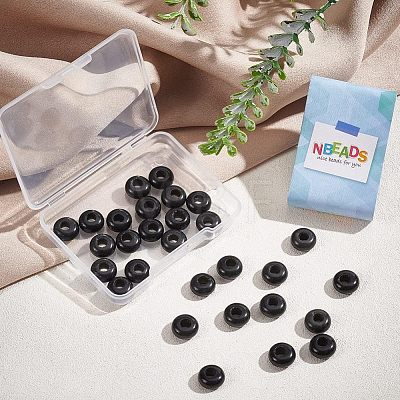  Natural Black Stone European Large Hole Beads G-NB0003-72B-02-1