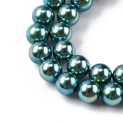 UV Plating Pearlized Glass Pearl Beads Strands GLAA-F128-01A-T24-1