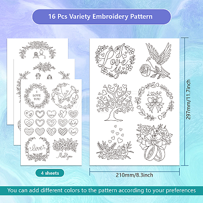 4 Sheets 11.6x8.2 Inch Stick and Stitch Embroidery Patterns DIY-WH0455-118-1