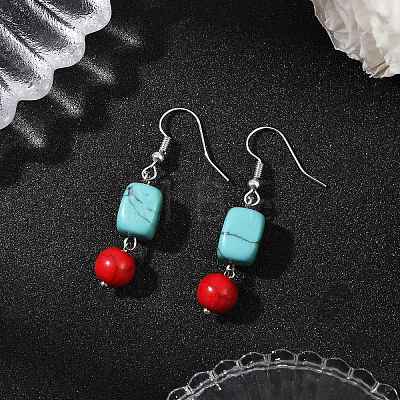 3 Pairs Brass Synthetic Turquoise Dangle Earrings EJEW-JE06589-1