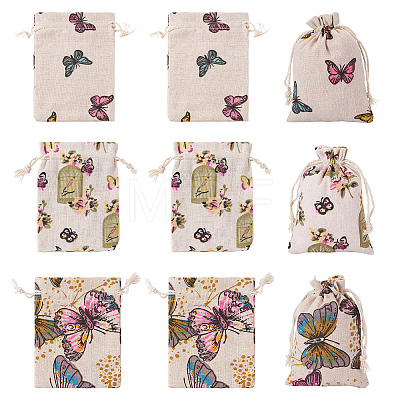 15Pcs 3 Styles Butterfly Printed Polycotton(Polyester Cotton) Packing Pouches Drawstring Bags ABAG-TA0002-14-1