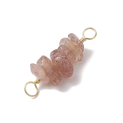 10Pcs 5 Styles Constellation Natural Citrine & Black Tourmaline & Aquamarine & Strawberry Quartz & Rose Quartz Copper Wire Wrapped Chip Beaded Connector Charms PALLOY-JF02905-01-1