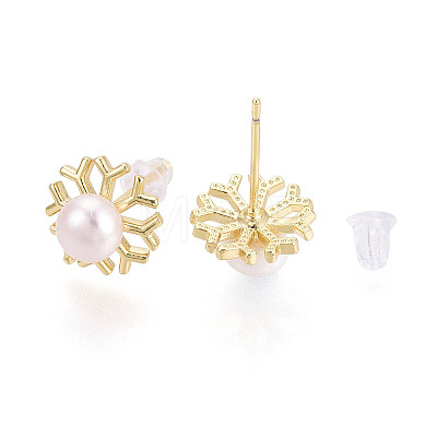 Brass & Natural Pearl Stud Earrings PEAR-N020-WX03-1