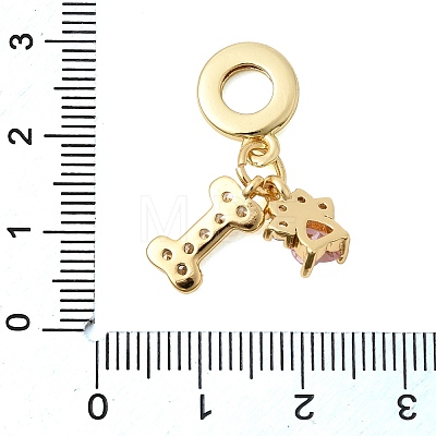 Brass Pave Clear and Pink Cubic Zirconia European Dangle Charms KK-Z150-03G-02-1