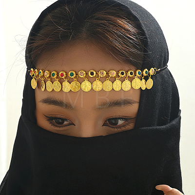 Middle Eastern Metal Rhinestone with Coin Pendant Tassel Headpiece for Women TK3586-1
