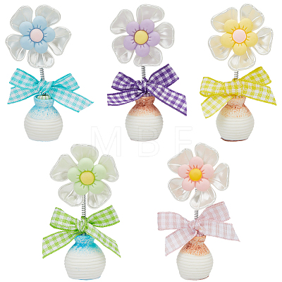 5Pcs 5 Colors Cute Plastic Shaking Head Flower Ornament AJEW-CN0006-02-1