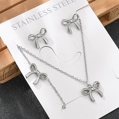 Bowknot 304 Stainless Steel 
Stud Earrings & Necklaces & Bracelets Sets SJEW-Q001-02P-1