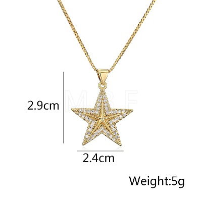 Ocean Brass Micro Pave Cubic Zirconia Starfish Pendant Stainless Steel Chain Necklaces FS-WG0F0EE-01-1